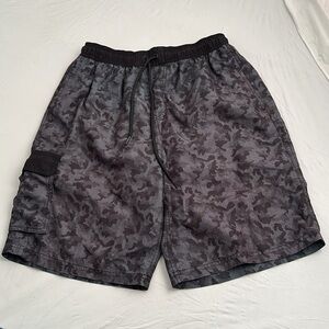Tesla black and gray mesh lined swim trunks